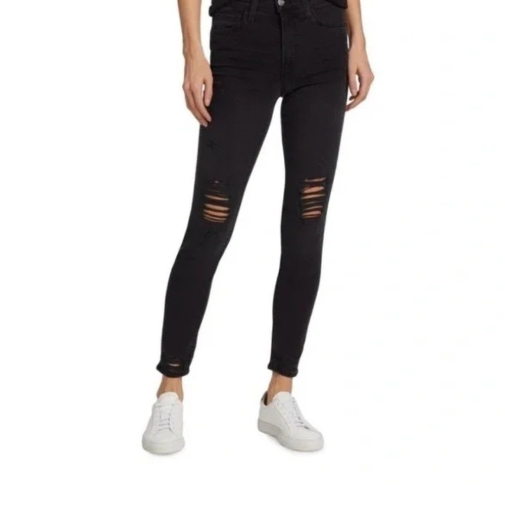 Joes Jeans The Charlie High Rise Skinny Ankle Black Distressed Jeans Size 28